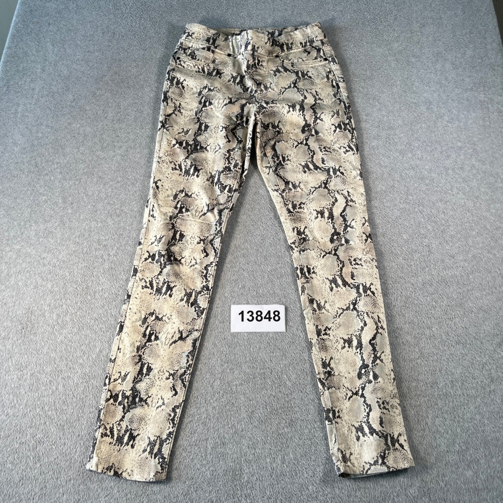 Chico's Jeggings Pants Womens 2 Beige Black Snake Print Cotton Elastic Waist